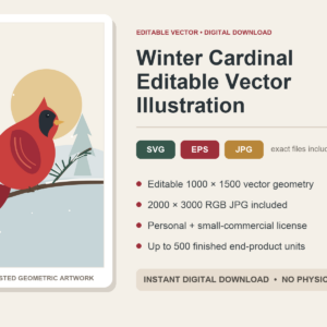 Winter Cardinal editable SVG, EPS and JPG digital illustration preview