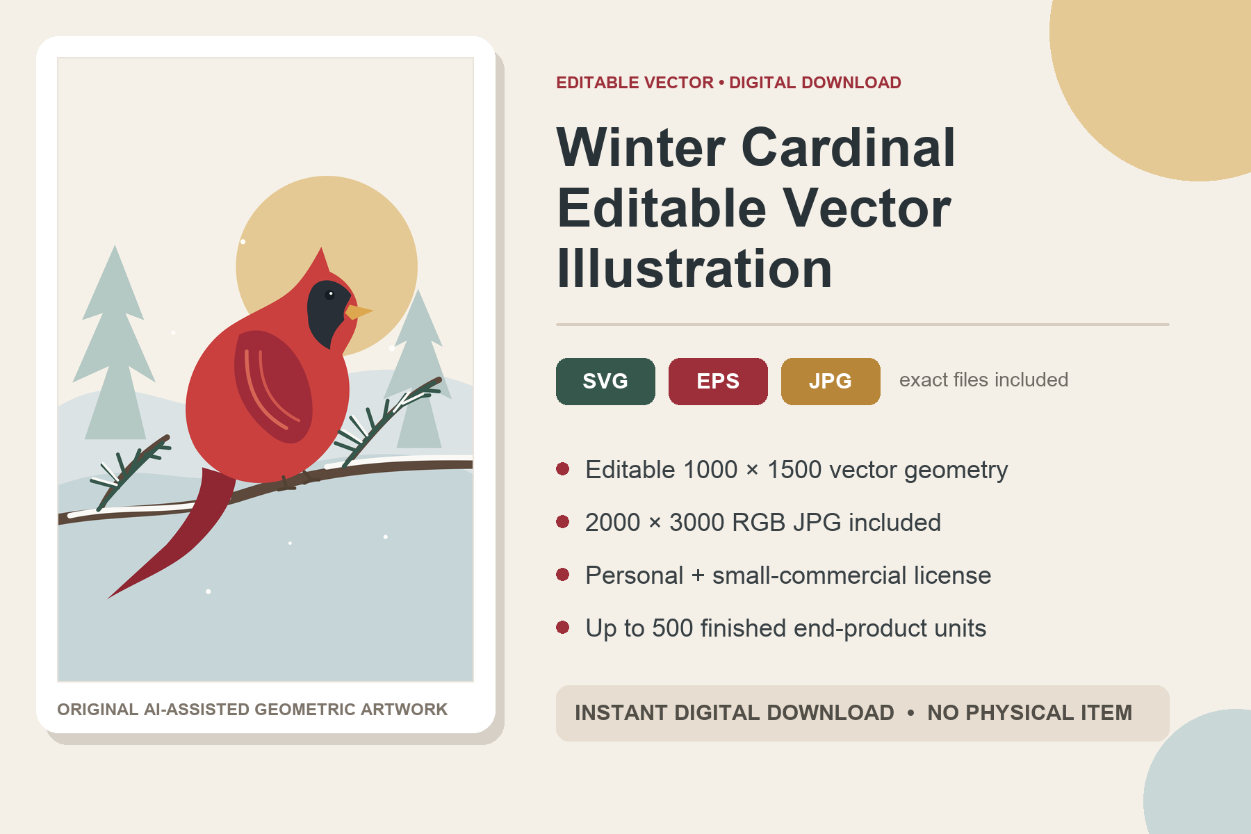 Winter Cardinal editable SVG, EPS and JPG digital illustration preview