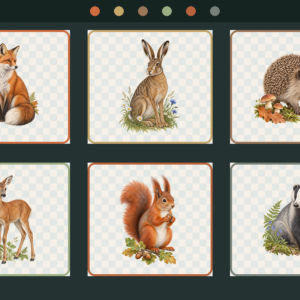 Preview of six woodland wildlife transparent PNG illustrations