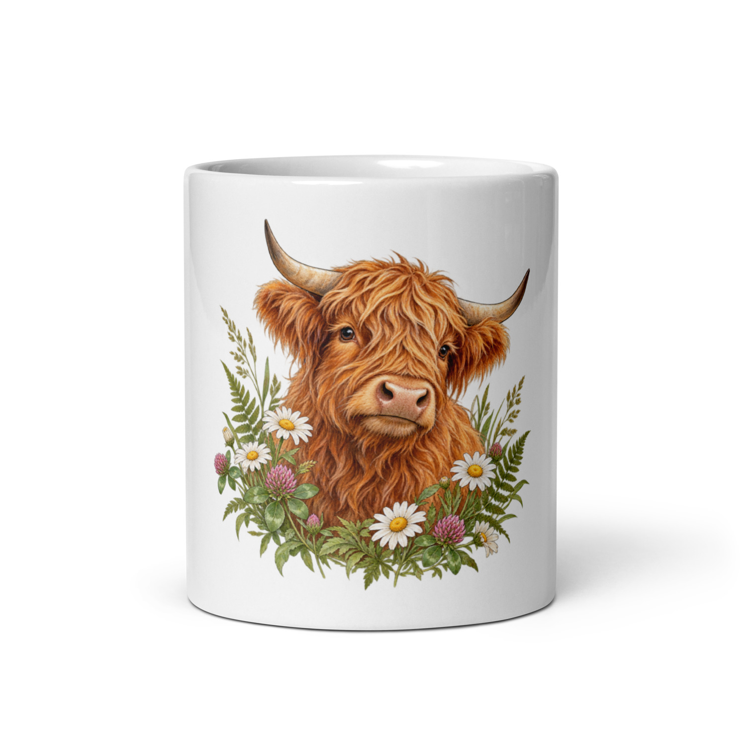 Supplier-generated digital mockup of one Highland Cow 11 oz ceramic mug