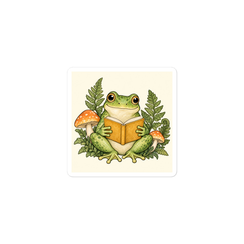 Reading Frog Square Vinyl Sticker 3x3 in - Book Lover Gift