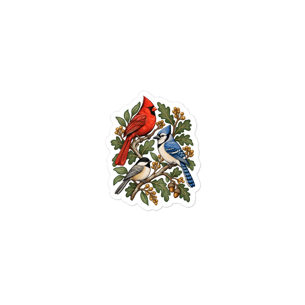 Backyard Birds Vinyl Sticker 3x3 in - Cardinal Blue Jay Nature Gift